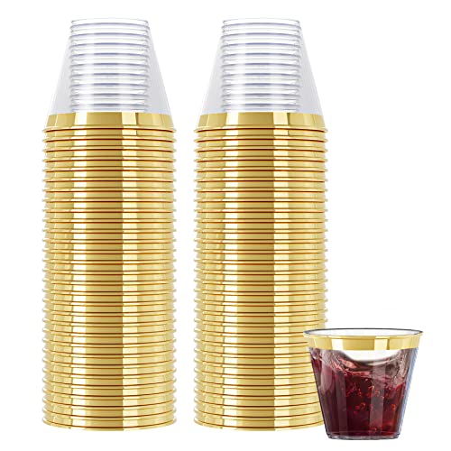 R-kay 100 Pack Gold Plastic Cups For Party - Plastic Cups 9 oz - Party Cups Disposable - Premium Heavy Duty Gold Cups - Di...