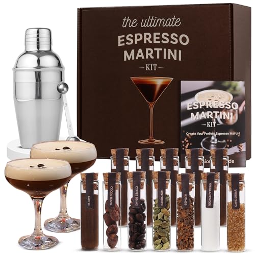 Espresso Martini Gifts– Premium Cocktail Kit - Espresso Martini Kit Maker Set with Glasses, Party-Ready Accessories, and E...