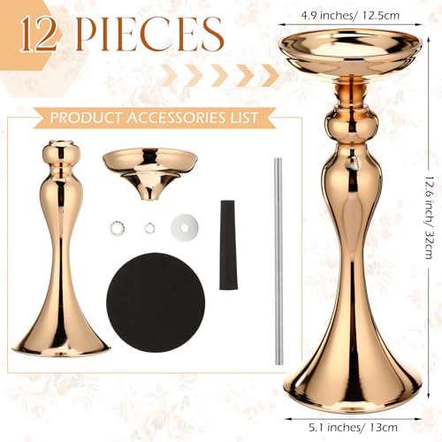 Sadnyy 12 Pcs Metal Flower Arrangements Stand Metal Wedding Centerpiece Stand Gold Vase Centerpiece Tall Table Decor Flowe...