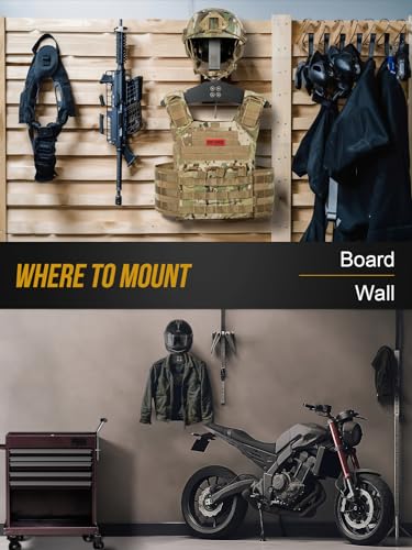 OneTigris Motorcycle Helmet Holder Wall Mount, Tactical Gear Holder with Helmet Stand and Plate Carrier Hanger, Solid Wood...