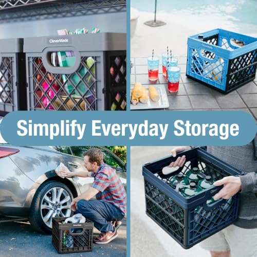 CleverMade Collapsible Milk Crate, Obsidian, 1PK - 25L (6 Gal) Stackable Storage Bins, Holds 50lbs Per Bin - Clevercrates ...