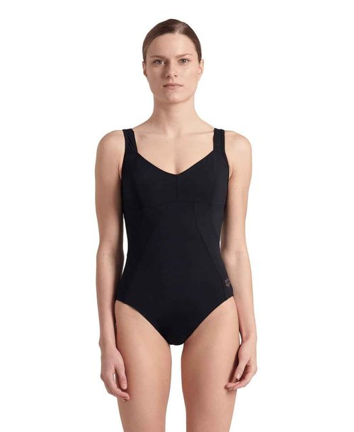ARENA Women’s Vertigo Shapewear Wing Back One Piece Swimsuit C Cup Built in Bra Ladies Shaping Tummy Control Swimwear, Black, Size 38