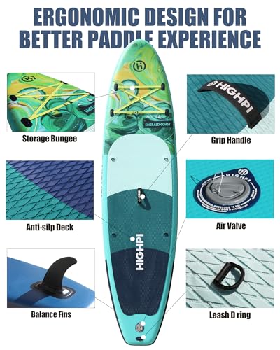 Highpi Inflatable Stand Up Paddle Boards, Ultra-Light SUP for All Skill Levels, w/Accessories Backpack, Anti-Slip Deck, Le...