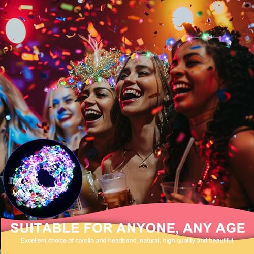 QSJQAMG 30 Pcs LED Flower Crown Headband,led Headbands,Light Up Flower Headbands for Women,Garlands Glowing Floral Wreath ...