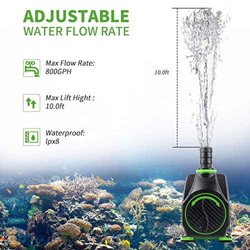 FREESEA Fountain Submersible Water Pump: 800GPH 45W Adjustable Ultra Quiet Aquarium Pump with 3 Nozzles 10ft High Lift for...