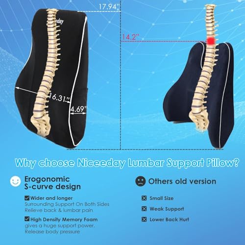 Niceeday Lumbar Support Pillow for Office Chair Car Back Support Pillow, Memory Foam Gaming Chair Desk Chair Back Cushion ...