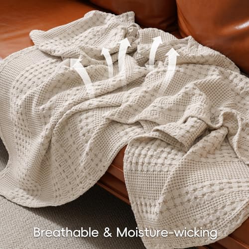 PHF 100% Cotton Waffle Weave Blanket Queen Size for Bed, Soft Lightweight & Breathable, All-Season Comfort, 300 GSM Luxury...