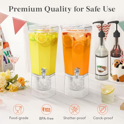Lifewit 1 Gallon Drink Dispenser for Parties 2 Pcs, 4L Plastic Beverage Container with Stand for Juice/Tea/Soda & Lemonad...
