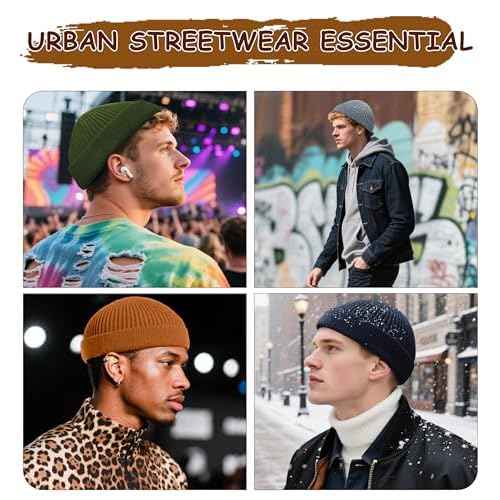 Swag Wool Knit Cuff Short Fisherman Beanie for Men Women, Spring Fall Winter Warm Hats, Trawler Skull Cap, Watch Cap