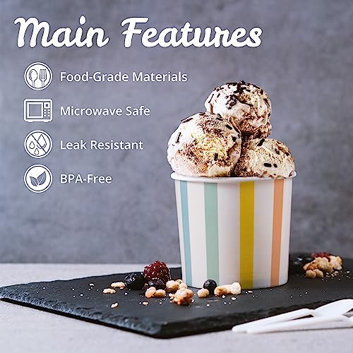 MATICAN Paper Ice Cream Cups, 50-Count 11-Oz Disposable Dessert Bowls for Hot or Cold Food, 11-Ounce Party Supplies Treat ...