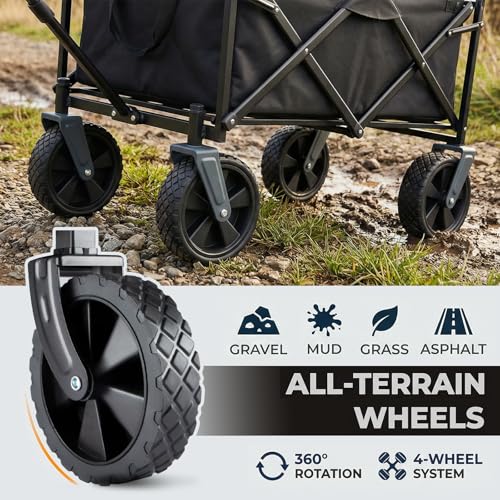 PASAMIC Collapsible Wagon 220 lbs, Heavy Duty Wagon Carts Foldable, Portable Wagons for Groceries, Beach Cart with All-Ter...