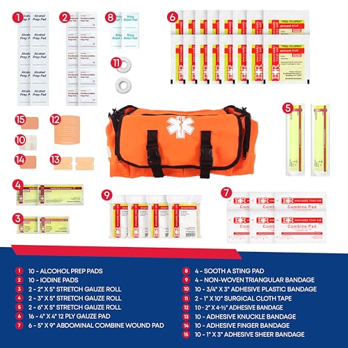 First Responder Trauma First Aid Kit Bag – Fully Stocked Emergency Medical Kit for Workplace, Vehicle & Home – OSHA & ANSI...