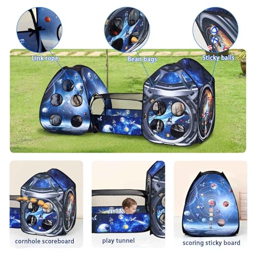 3 Pcs Galaxy Kid Play Tent Pop up Tent Play Tunnel Indoor and Outdoor Playhouse for Kid Beanbag Toss Game for Team Competi...