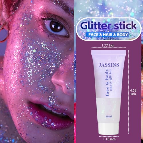JASSINS 2PCS Body Glitter, 100ml Christmas Face Glitter for Women Girls Kids, Glitter Gel Makeup Tween Gifts, Singer Conce...