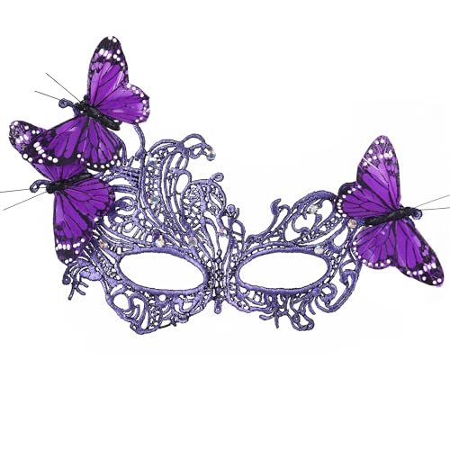 Zinniday Lace Masquerade Masks for Women - 2026 Halloween Venetian Butterfly Mask with Rhinestone