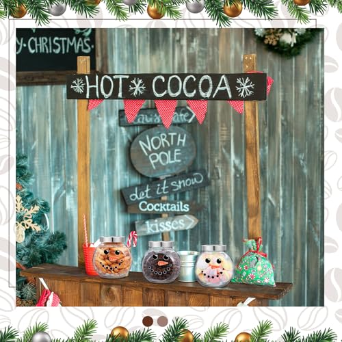 Bokon 3 Sets 16.2 oz Christmas Glass Jars with Lids Hot Chocolate Hot Cocoa Bar Supplies Snowman DIY Candy Jars Wooden Spo...