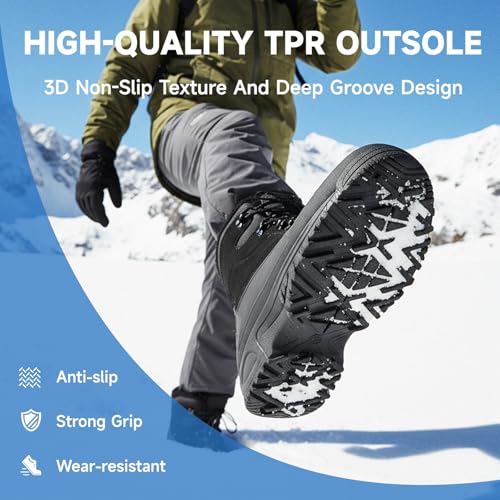 Furuian Winter Boots for Men Waterproof Insulated Snow Boots for Men Non Slip Hiking Duck Boot Mens Fur-Lined Winter Shoes