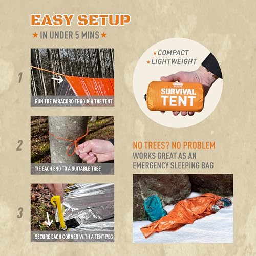 Monterra Emergency Tent, 2 Person Survival Shelter, Thermal Mylar, Waterproof, Outdoor Camping Gear and Equipment, Surviva...