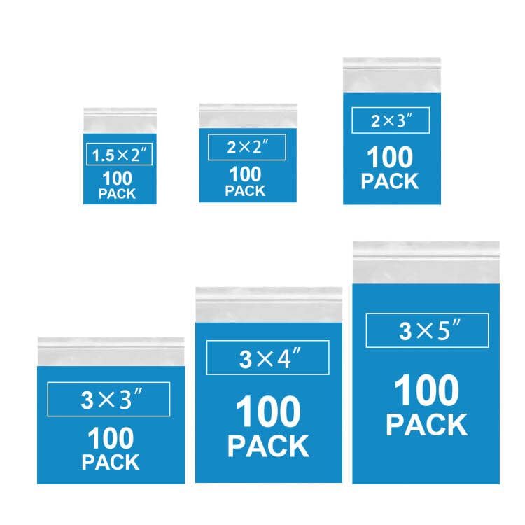 600 Pack Mini Zipper Lock Plastic Bags, Assorted Sizes (1.5x2, 2x2, 2x3, 3x3, 3x4, 3x5 Inch) – Clear, Resealable Storage Bags for Jewelry, Beads, Pills, Toys, Snacks – 2 Mil Thick