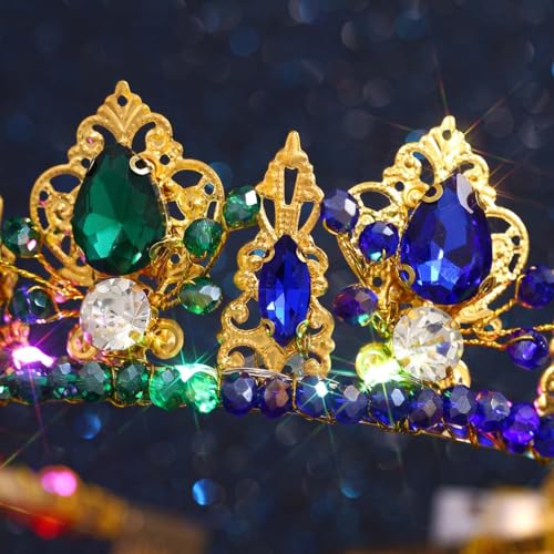 Woeoe Led Colorful Crystal Crown Light up Headband with Combs Rave Festival Hair Accessories for Women
