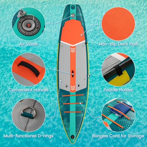 GYMAX Paddle Board, Inflatable SUP with Kayak Seat, Camera Mount, Direction Fin Paddle & Carry Backpack, Extra Wide Below ...