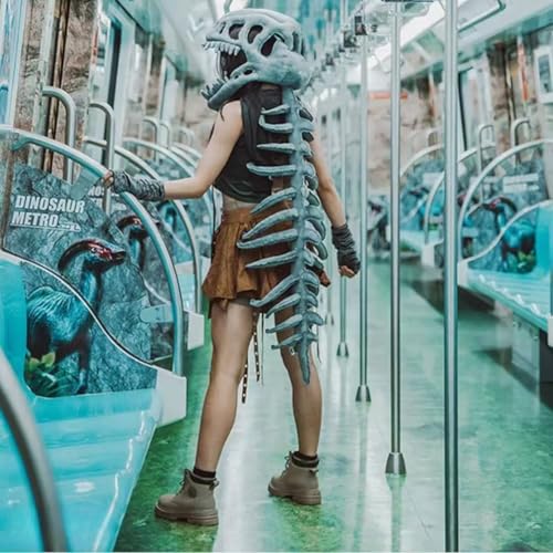 elotugool Dinosaur Skeleton Costume - Realistic 3D Dinosaur Skull Headpiece and Spine Set | Kids Adults Dinosaur Costume Cosplay Photos Props for Halloween/Dress-Up/Cosplay Party