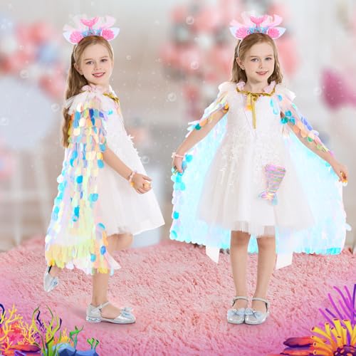 LIMIROLER Princess Dress Up Toys Princess Dress Up Clothes Rainbow Mermaid Cape Kit 9 Pcs Gift Set for Little Girls 3-8 Years