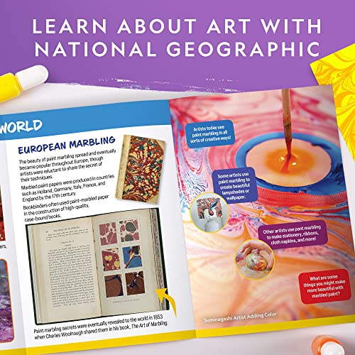 NATIONAL GEOGRAPHIC Marbling Paint Kit for Kids - Create 12 Sheets of Marble Art with Paints & Water, Painting Arts and Cr...