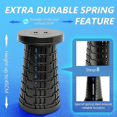 graxie Upgraded Collapsible Stool with Table Top, Portable Telescopic Seat, Folding Stool for Camping Gardening Fishing Hi...