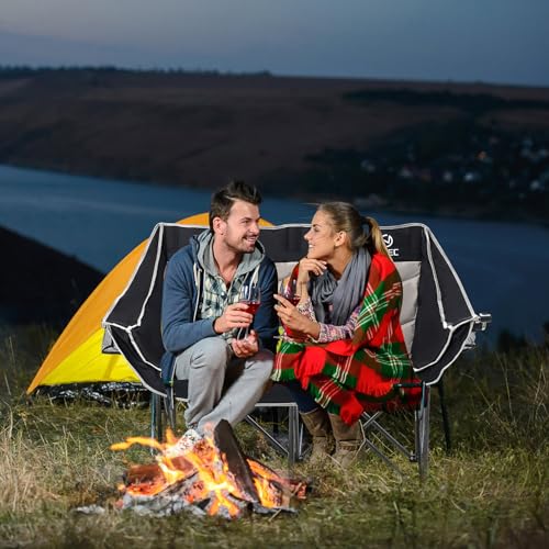 Nice C Double Padded Camping Chair, with Cup Holder, Cooler Bag, Bottle Opener Loveseat Camping Chair, with Cooler Bag, Wi...