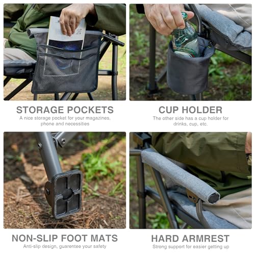 EVER ADVANCED Padded Oversized Folding Camping Chair for Adults, Heavy Duty Lawn Chair with Side Pockets, Portable Collaps...