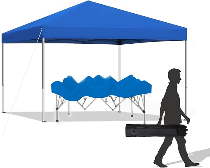 10x10 ft Pop Up Canopy Tent, Easy Up Instant Outdoor Canopy, Straight Legs, Wheeled Carry Bag - Blue