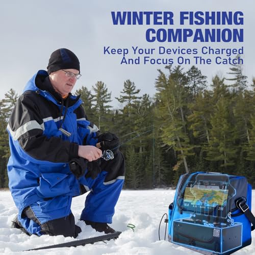 Haoguo Portable Ice Fishing Power Station Mount with Battery Compartment, Dual USB Ports, 12V Car Socket, SAE & Blade Conn...