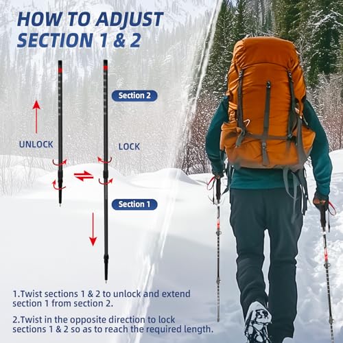 Lightweight Collapsible Trekking Poles for Hiking – 2 Pack Adjustable Hiking Poles, Aluminum Walking Sticks for Skiing, No...