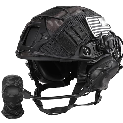 TUMHUTS Tactical Helmet with Headset,Adjustable Helmet with Helmet Cover and Fcae Mask for Cosplay Military Tactical Airso...