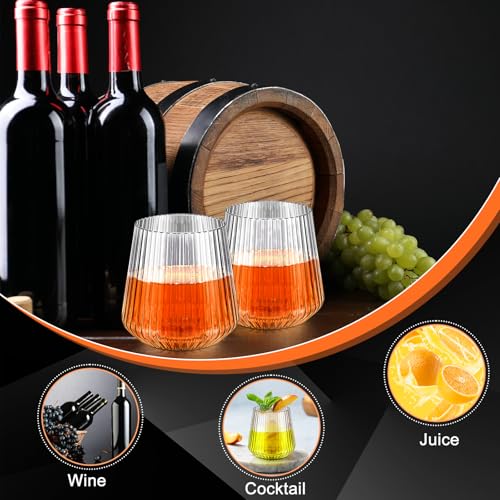 Denylo pro 25 Pcs 14 OZ Plastic Ribbed Wine Glasses Disposable Clear Wine Glasses Recyclable Shatterproof Reusable Plastic...
