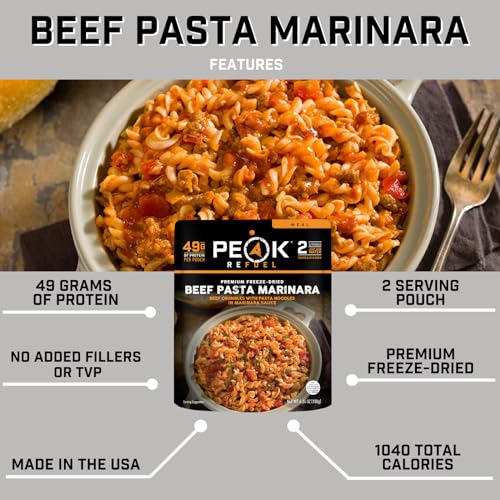 Peak Refuel Beef Pasta Marinara | 49g Protein | 1040 Calories | 100% Real Meat | Premium Freeze Dried Backpacking & Campin...