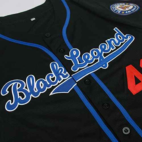 Dabuliu Men's Black Legend 42 Retro Baseball Jersey Embroidered Patches Sewn Hipster Hip Hop Shirts