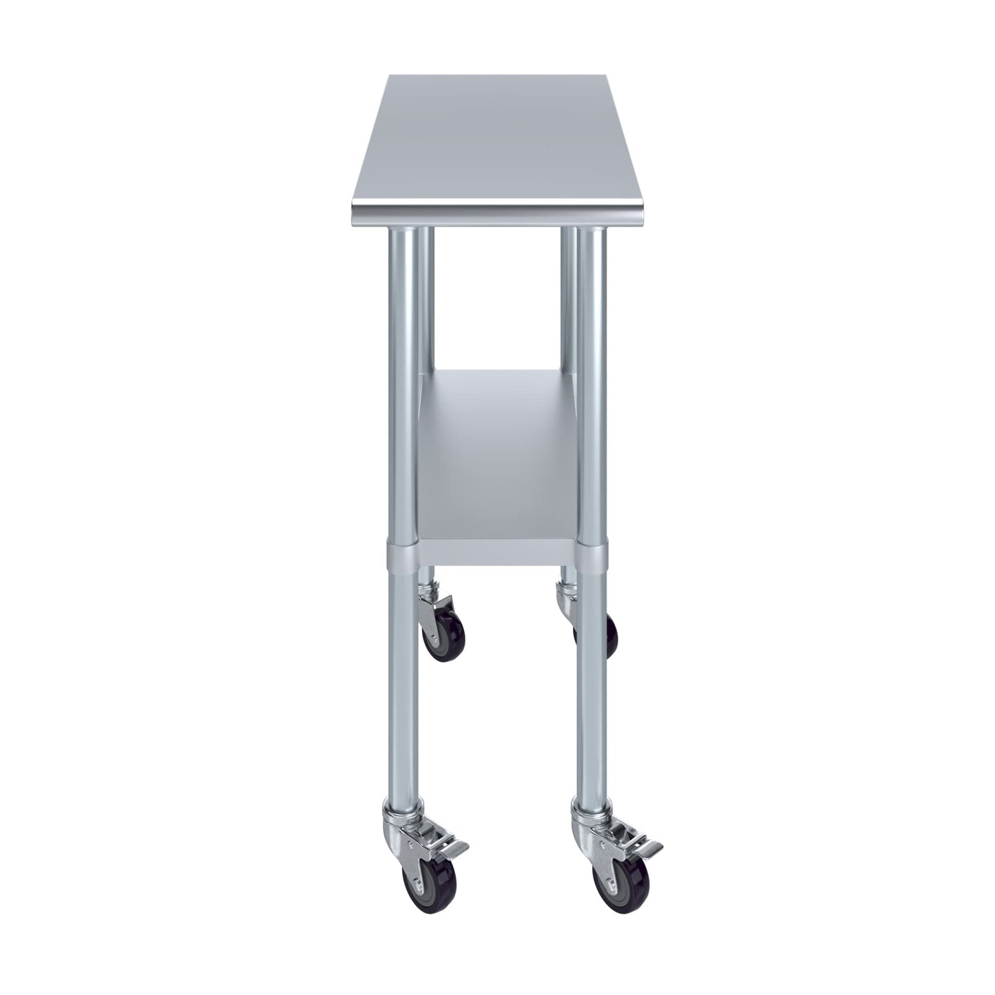 AmGood 30 in. x 15 in. Stainless Steel Work Table with Wheels | Metal Kitchen Food Prep Table | NSF
