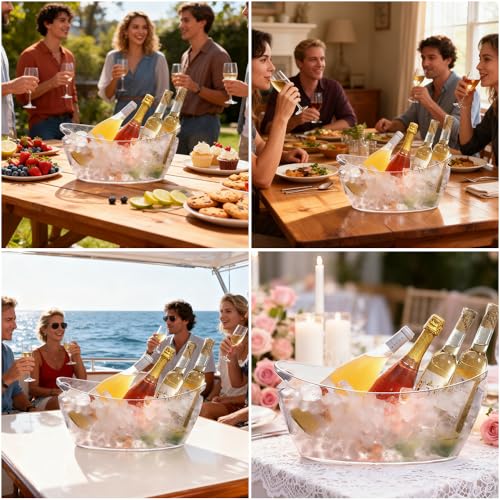 Ice Buckets for Parties, 2 Pcs Clear Acrylic Ice Bucket Bowls, 5.5L Champagne Wine Bucket with Scoops & Wine Bottle Opene...