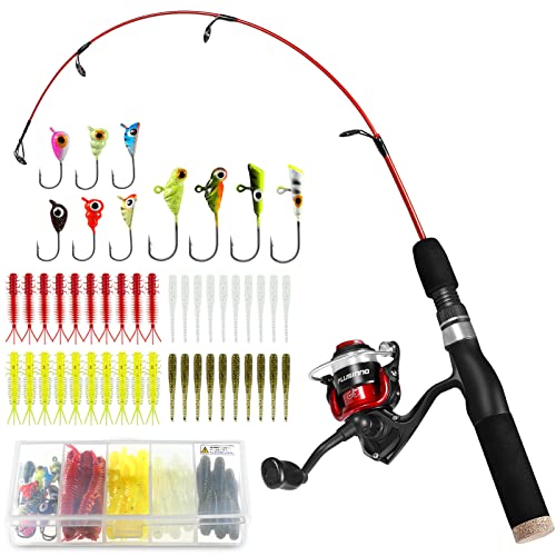 PLUSINNO Ultralight Winter Ice Fishing Rod Reel Combo 26/27/28 inch. Medium Light Fast Action Multi-Species Spinning Ice F...
