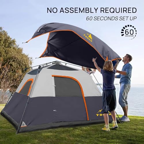 Toogh 3/4 Person Camping Tent with 1 Door, 4 Windows, and Upgraded Ventilation– Instant Setup, Waterproof, 8'x 8'x 67''Oxf...