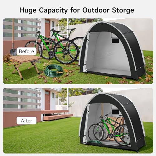 Bike Storage Tent for Outdoor, 2-3 Bike Capacity with Extra Top Space, PU5000 Waterproof 210D Oxford Fabric with Taped Sea...