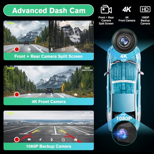 9" Carplay Screen for Car Portable, Carplay & Android Auto Car Stereo, Touchscreen GPS Navigation 4K Dash Cam/1080P Backup...