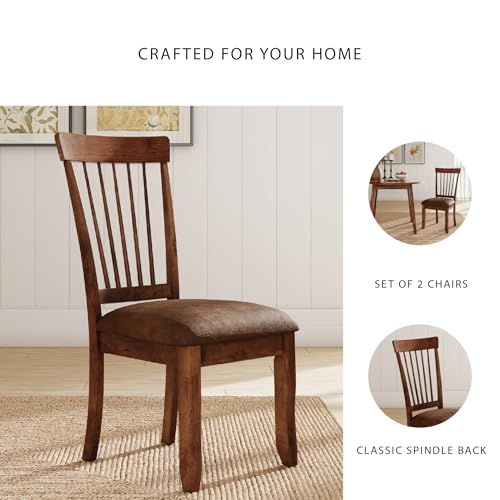 Signature Design by Ashley Berringer | Spindle Back 18" Dining Chairs (Set of 2) – Rustic Light Brown with Upholstered Cus...
