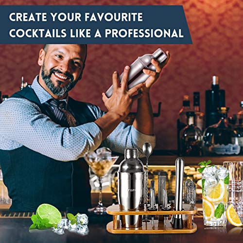 12-Piece Cocktail Shaker Set with Stand – 25oz Bartender Kit Including Shaker Jigger Muddler Bar Spoon Strainer Tongs 4 Po...