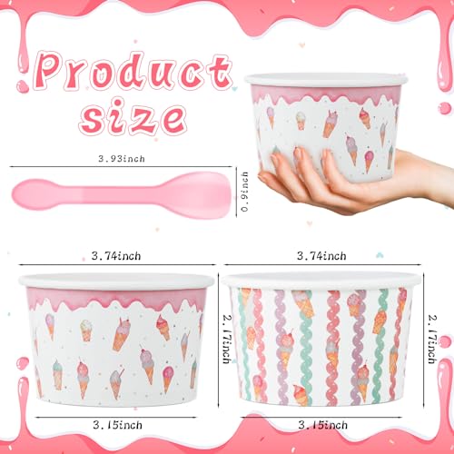 Gerrii 100 Set Ice Cream Cups with Spoons 8oz Ice Cream Bar Supplies Colorful Disposable Dessert Cups Sundae Containers De...