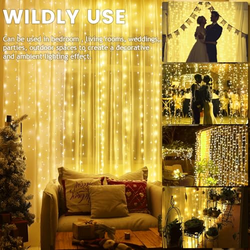 NWLIGHT Fairy Curtain Lights for Bedroom, 9.8x9.8 Ft Fairy Lights Curtain with Remote, 300 LED String Light 8 Flashing Mod...
