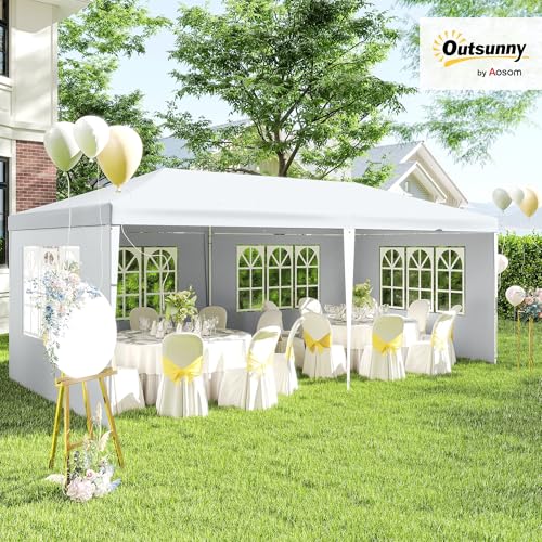 Outsunny 10' x 20' Large Party Tent, Outdoor Event Shelter, Gazebo Canopy with 4 Removable Window Sidewalls for Weddings, ...