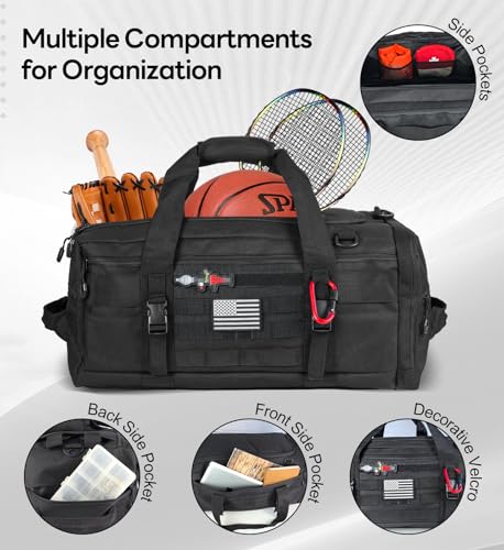 Hannibal Tactical 50L Large Duffle Bag, 4-in-1 Tactical Backpack MOLLE Pack for Sports/Gym/Outdoor, Black